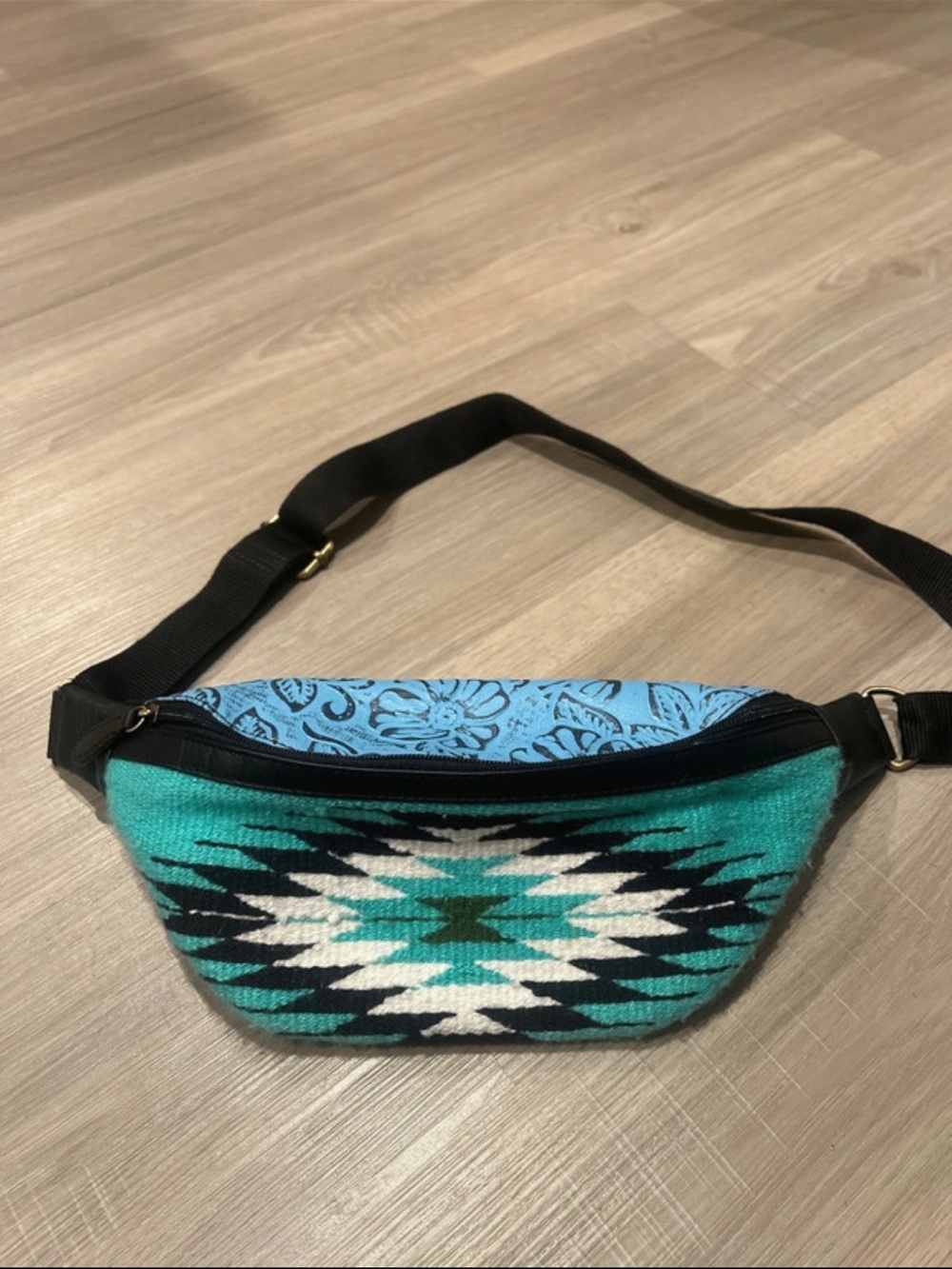 Myra Bag Turquoise & Black Aztec Crossbody Waist Bag